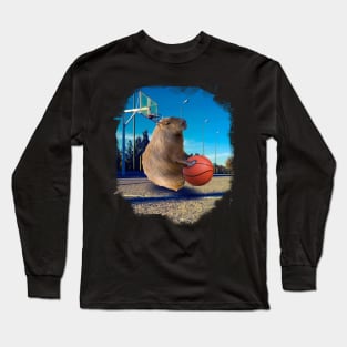 Capybara Playing Basketball Long Sleeve T-Shirt